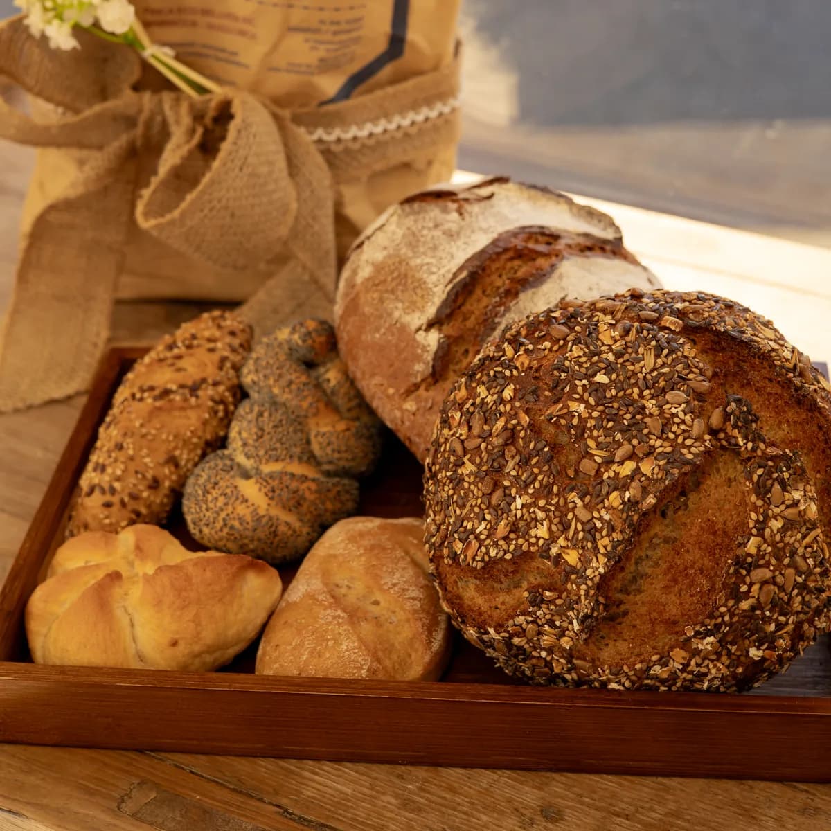 Sourdough loaves and bread rolls
